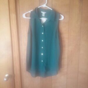 H&M Green Sheer Sleeveless Hi-Lo Button Down Blouse Women’s Size 6 NWOT